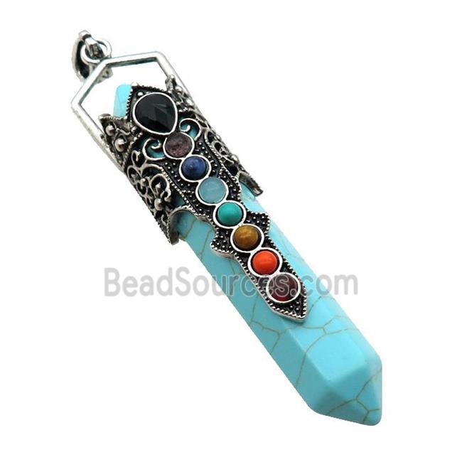 Blue Dye Turquoise Prism Pendant Alloy Chakra Antique Silver