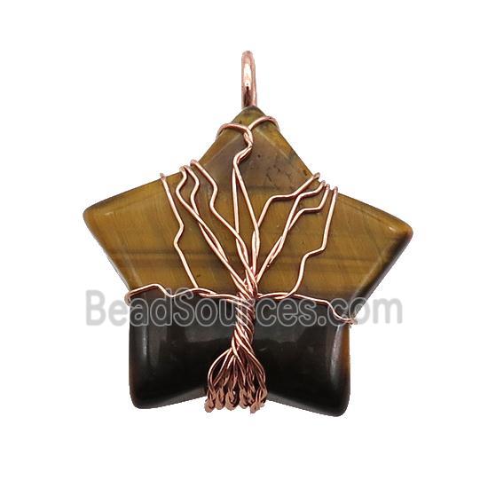 Tiger Eye Stone Star Pendant Tree Wire Wrapped