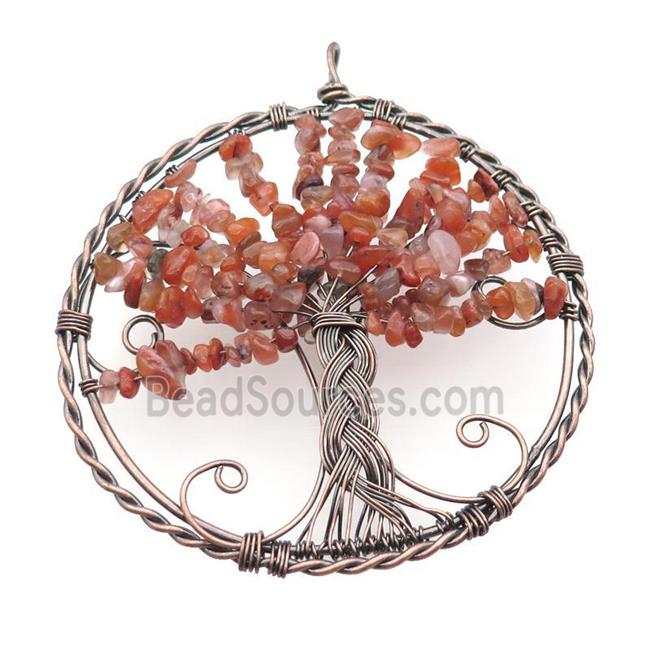 Red Carnelian Agate Tree Of Life Pendant Wire Wrapped Antique Red