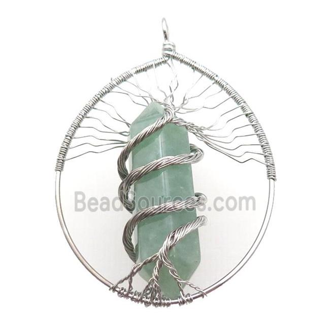 Green Aventurine Tree Of Life Pendant Alloy Wire Wrapped