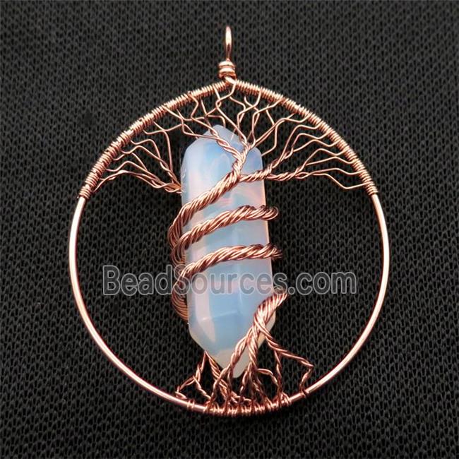 White Opalite Tree Of Life Pendant Alloy Wire Wrapped Rose Gold