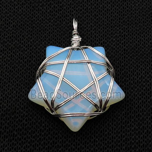 White Opalite Star Pendant Wire Wrapped