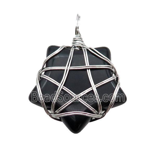 Black Onyx Agate Star Pendant Wire Wrapped