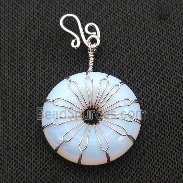 White Opalite Donut Pendant Wire Wrapped