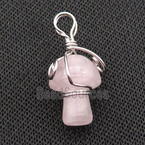 Pink Rose Quartz Mushroom Pendant Wire Wrapped