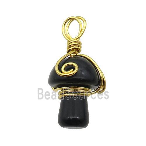 Black Onyx Mushroom Pendant Wire Wrapped