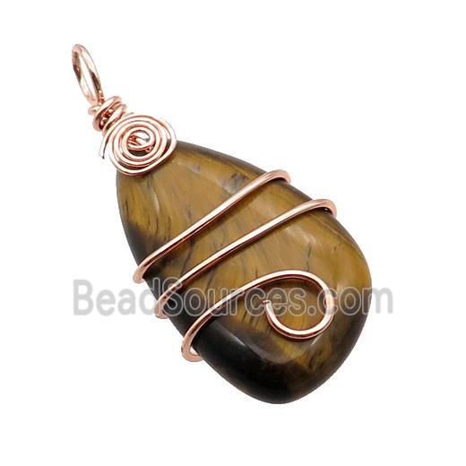 Tiger Eye Stone Teardrop Pendant Wire Wrapped