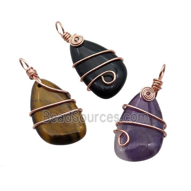 Mix Gemstone Teardrop Pendant Wire Wrapped