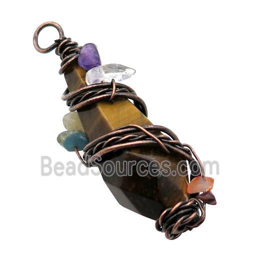 Tiger Eye Stone Teardrop Pendant Wire Wrapped