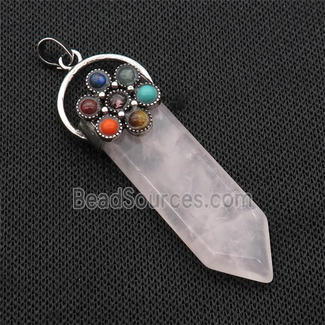 Pink Rose Quartz Arrowhead Pendant Chakra Antique Silver