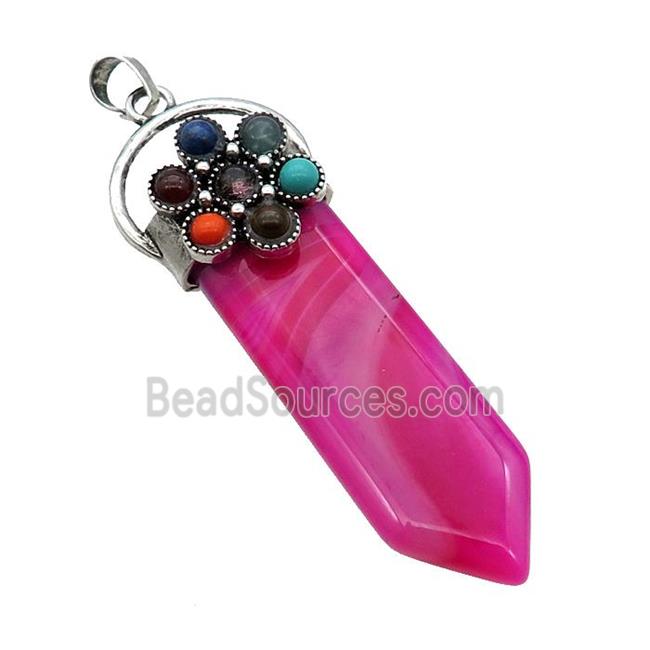 Hotpink Dye Agate Arrowhead Pendant Chakra Antique Silver