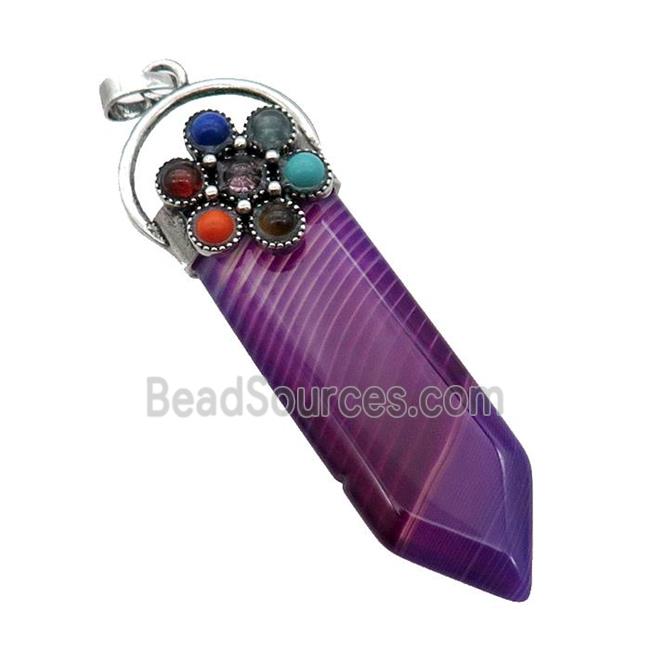 Purple Dye Agate Arrowhead Pendant Chakra Antique Silver