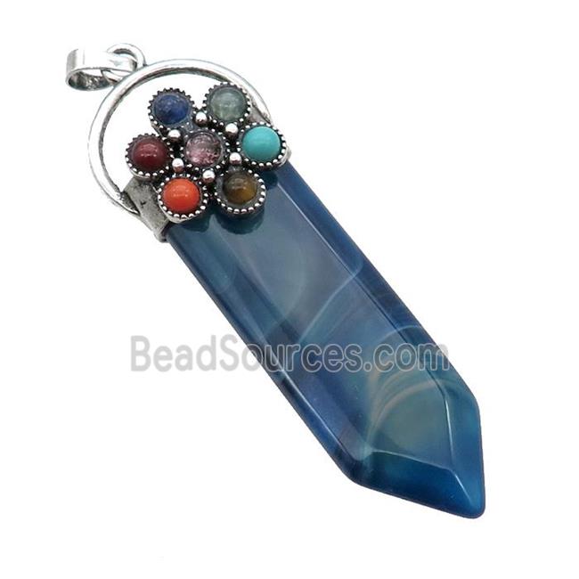 Blue Dye Agate Arrowhead Pendant Chakra Antique Silver