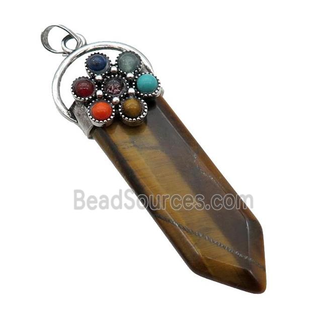 Tiger Eye Stone Arrowhead Pendant Chakra Antique Silver