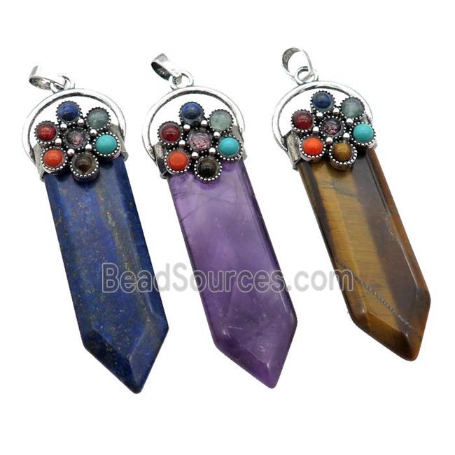 Mixed Gemstone Arrowhead Pendant Chakra Antique Silver