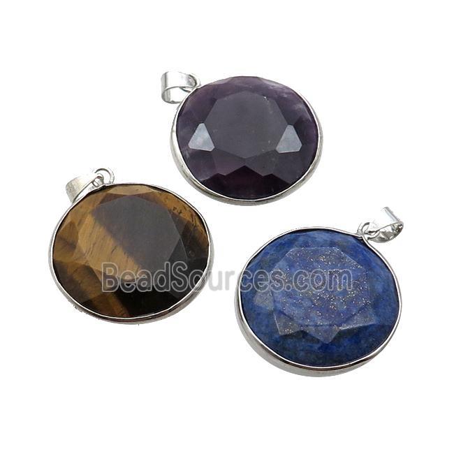 Mix Gemstone Button Pendant