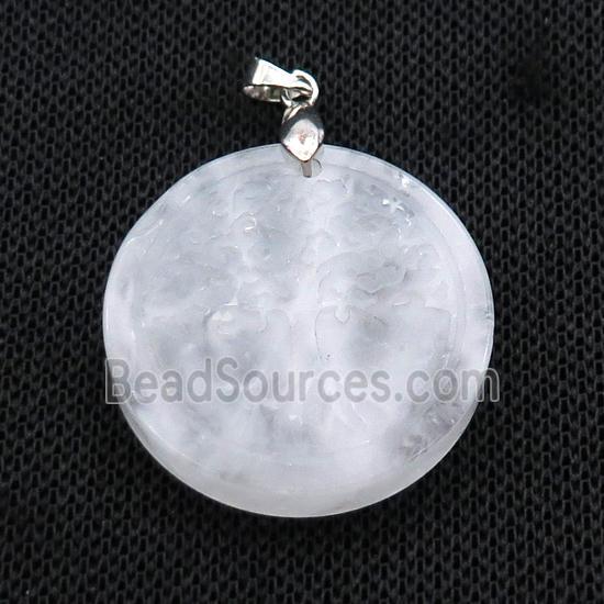 Clear Quartz Circle Pendant Tree Of Life Craved