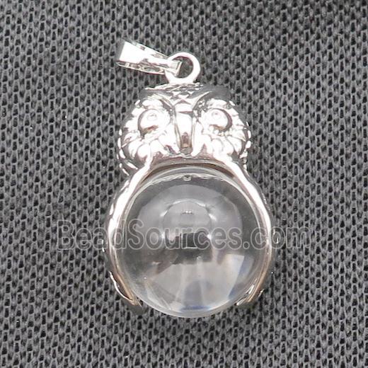 Clear Crystal Glass Owl Alloy Pendant