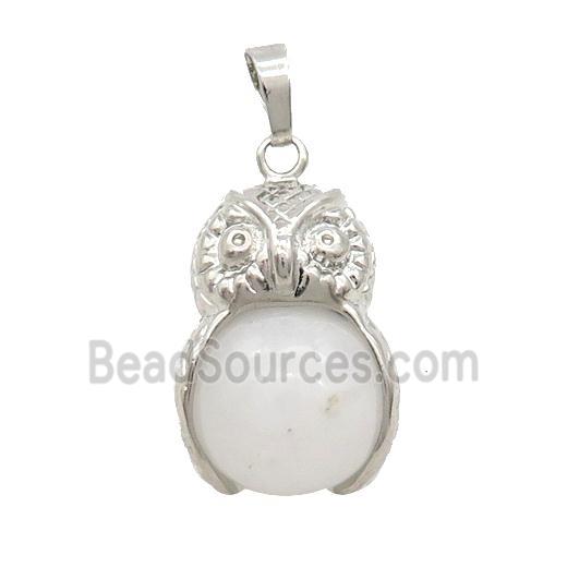 White Jade Owl Alloy Pendant