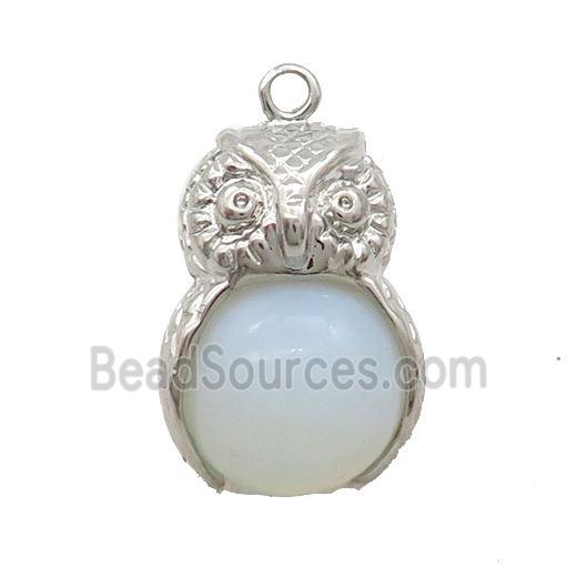 White Opalite Owl Alloy Pendant