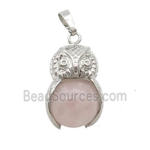 Rose Quartz Owl Alloy Pendant