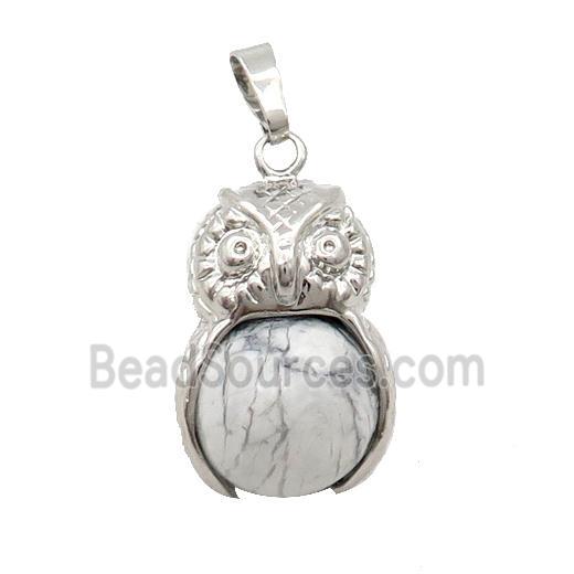 White Howlite Owl Alloy Pendant