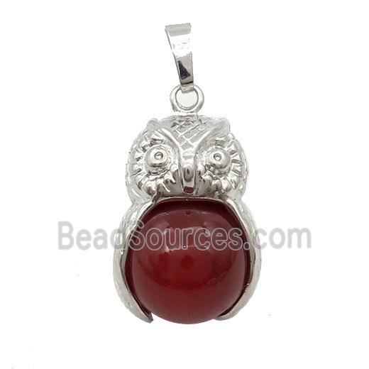 Red Carnelian Owl Alloy Pendant