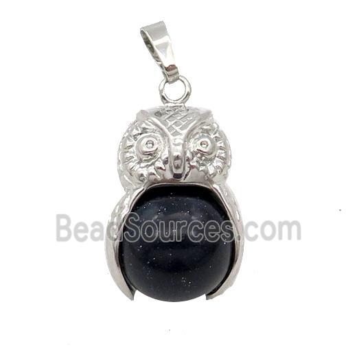 Blue Sandstone Owl Alloy Pendant