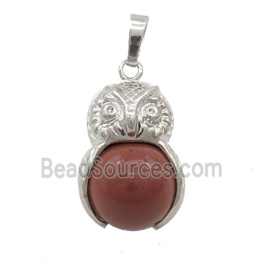 Red Jasper Owl Alloy Pendant