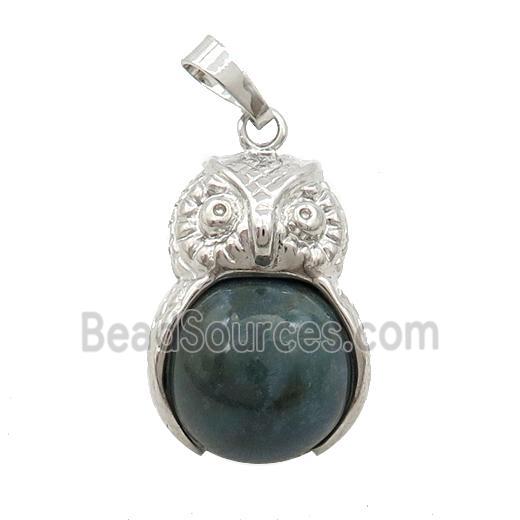 Green Dye Jade Owl Alloy Pendant