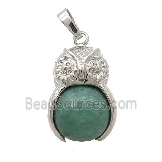 Green Aventurine Owl Alloy Pendant