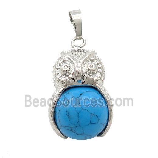 Blue Dye Turquoise Owl Alloy Pendant