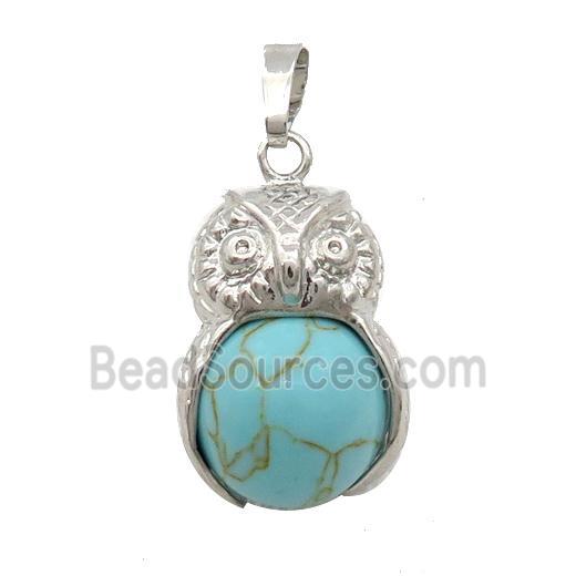 Blue Turquoise Owl Alloy Pendant