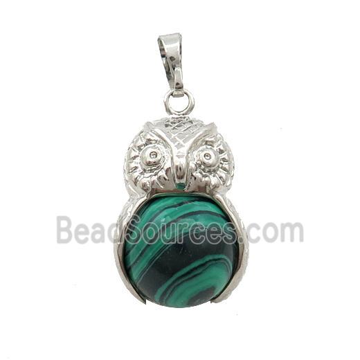 Alloy Owl Pendant With Synthetic Malachite