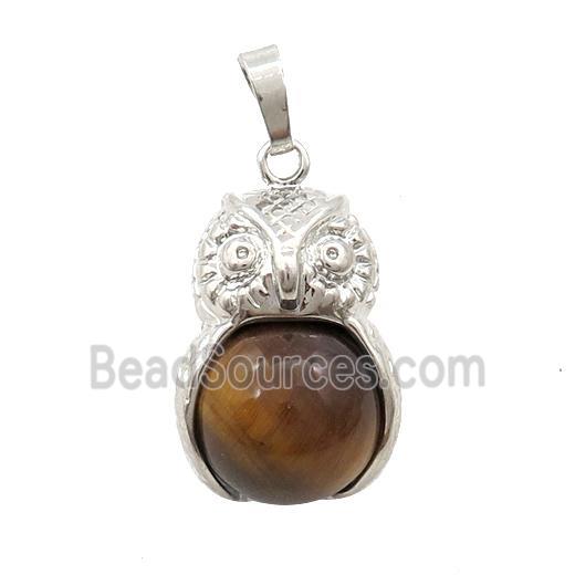 Alloy Owl Pendant With Tiger Eye Stone