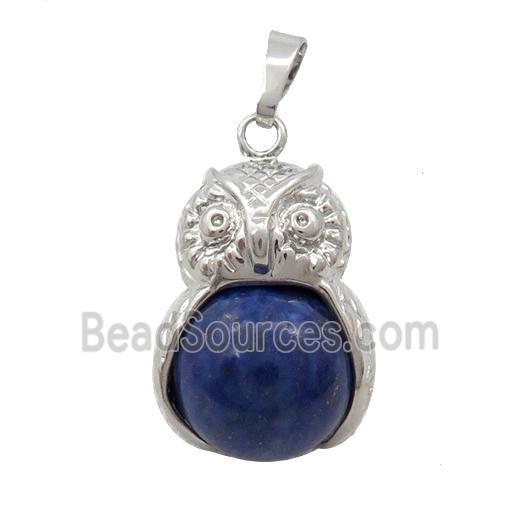 Alloy Owl Pendant With Lapis