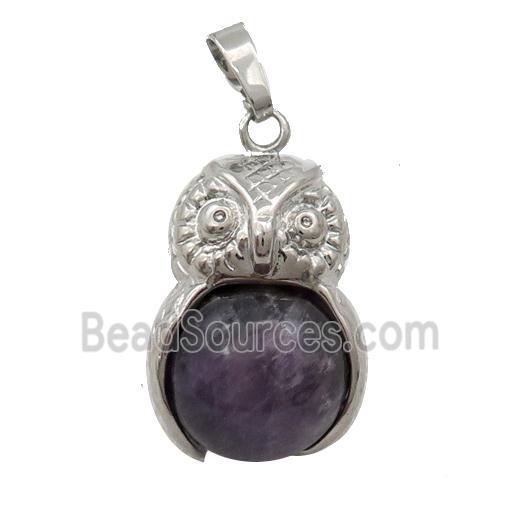 Alloy Owl Pendant With Amethyst