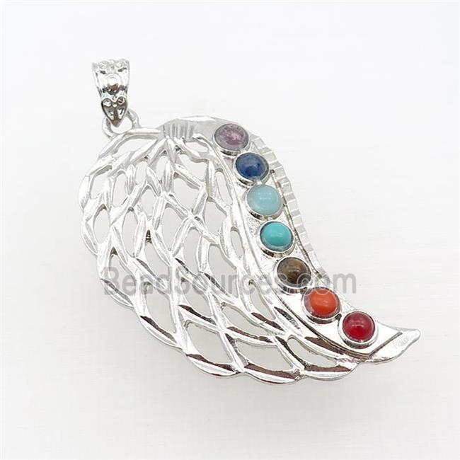 Alloy Angel Wing Pendant Pave Gemstone Chakra Platinum Plated