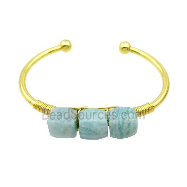 Copper Bangle With Amazonite Wire Wrapped Gold Plated