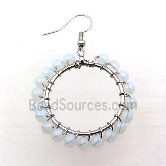 White Opalite Copper Hook Earring Wire Wrapped Platinum Plated