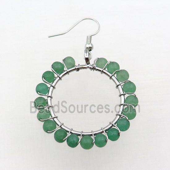 Green Aventurine Copper Hook Earring Wire Wrapped Platinum Plated