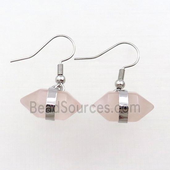 Pink Rose Quartz Copper Hook Earring Bullet Platinum Plated