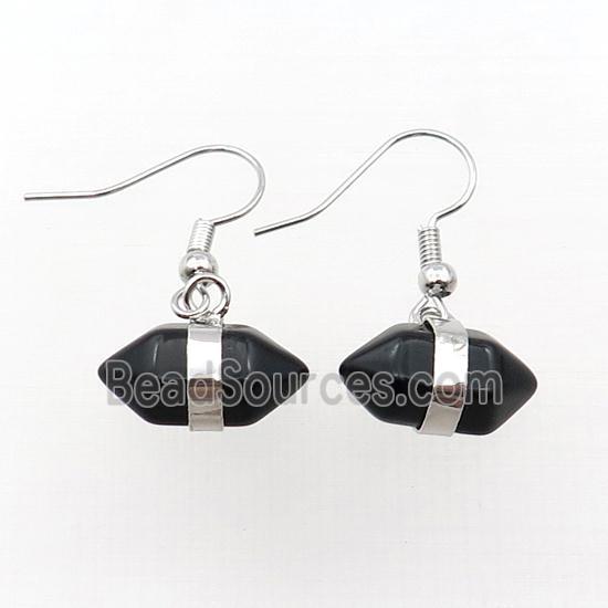 Black Onyx Agate Copper Hook Earring Bullet Platinum Plated