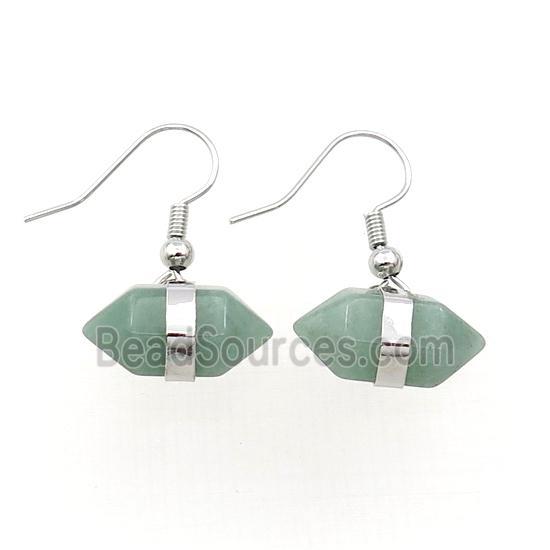 Green Aventurine Copper Hook Earring Bullet Platinum Plated