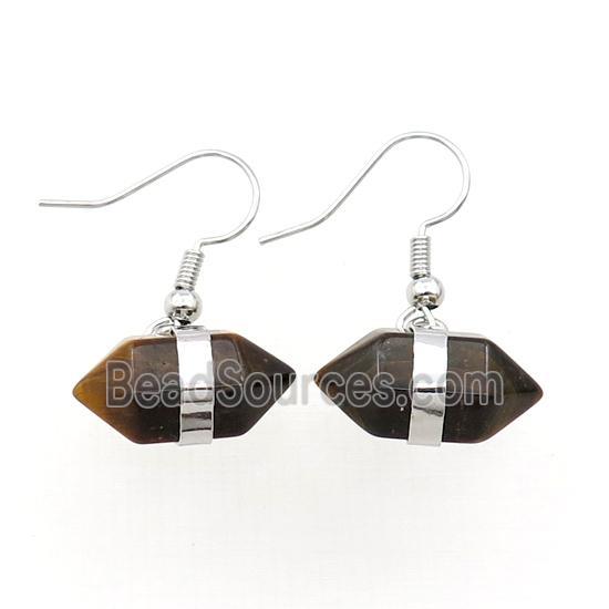 Tiger Eye Stone Copper Hook Earring Bullet Platinum Plated