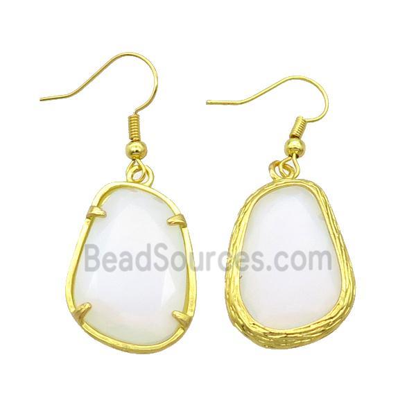 White Opalite Copper Hook Earring Gold Plated