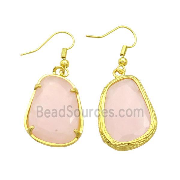 Pink Rose Quartz Copper Hook Earring Gold Plated