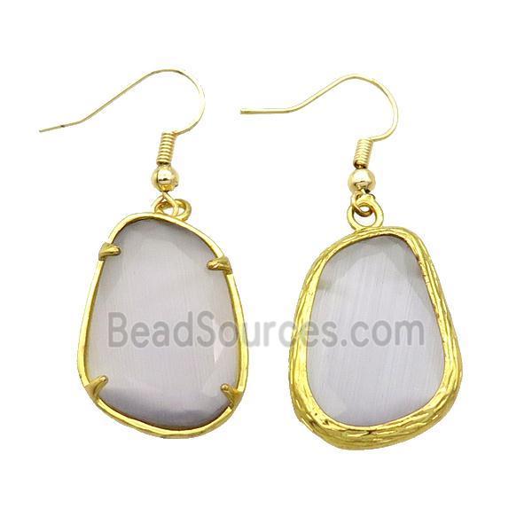 Gray Agate Copper Hook Earring Gold Plated