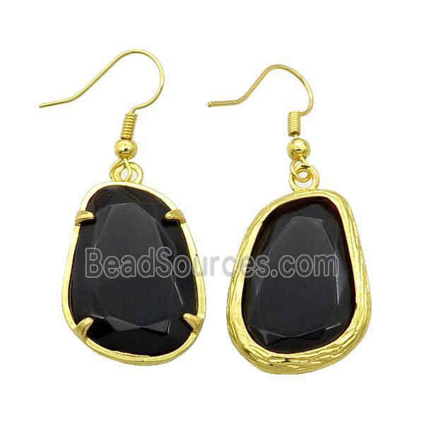 Black Onyx Agate Copper Hook Earring Gold Plated