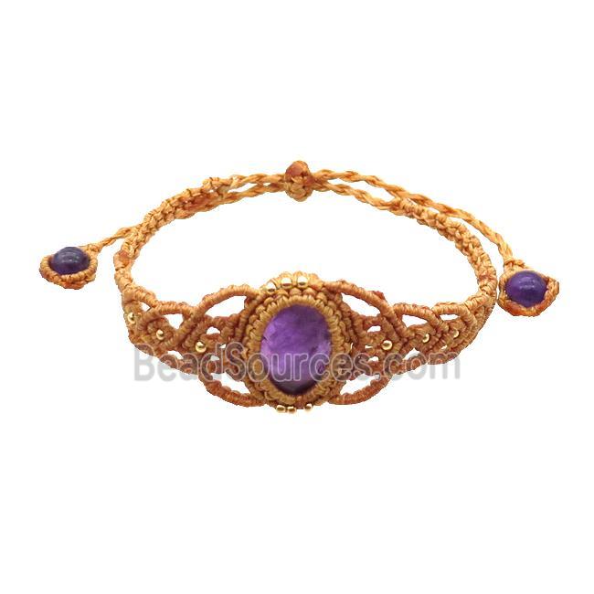 Purple Amethyst Macrame Bracelet Adjustable